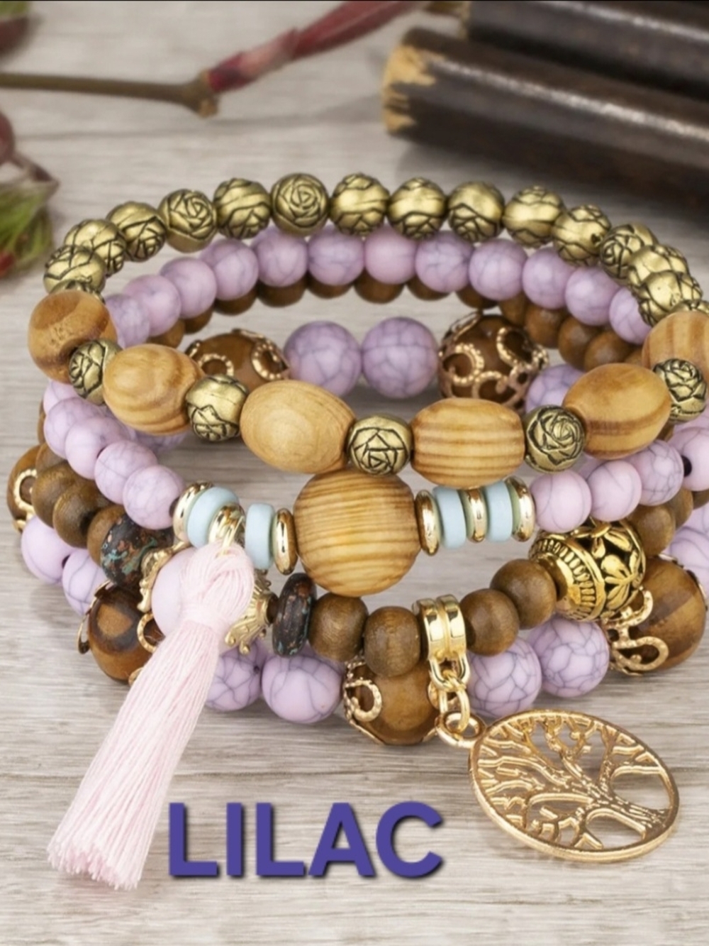 Tree Of Life Beaded Layered Bracelet Set - Picture 7 of 13